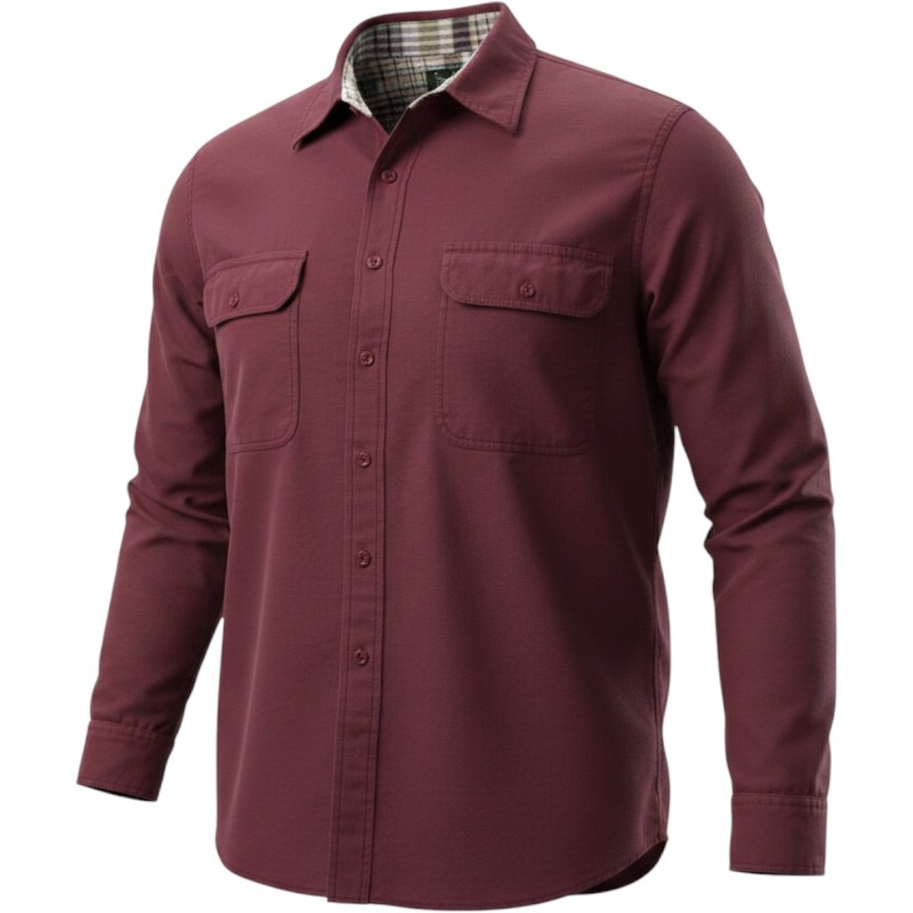 Scandia Woods Mens XL Flannel Lined Cotton Twill Shirt Burgundy Red Button Down